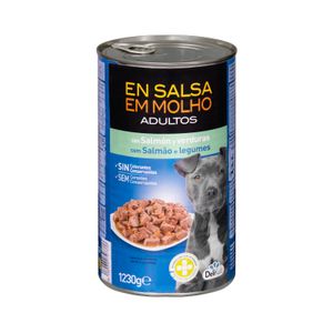 Trozos en salsa perro adulto Delikuit con salmón y verduras