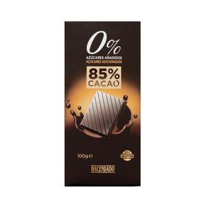 Chocolate negro 85% cacao extrafino y edulcorante Hacendado 0% azúcares añadidos