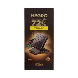 Chocolate negro 72% de cacao Hacendado con pepitas de cacao caramelizadas