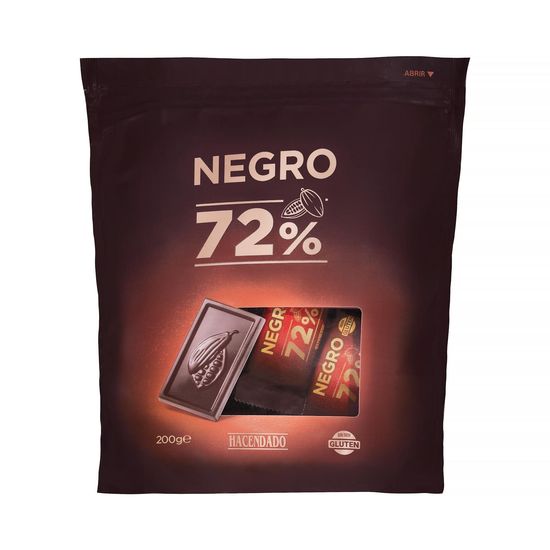 Porciones de Chocolate negro 72% cacao extrafino Hacendado