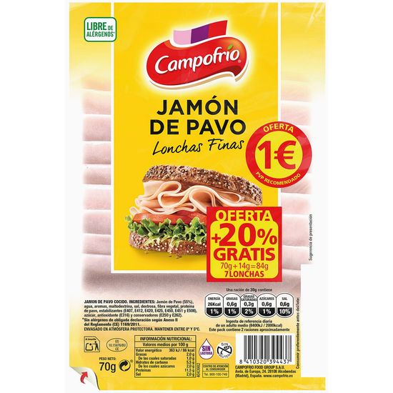 Jamón de Pavo Lonchas Finas