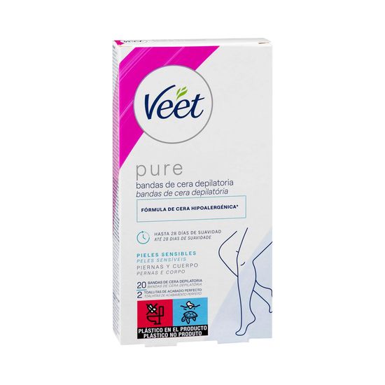 Bandas de cera cuerpo y piernas Pure Veet piel sensible