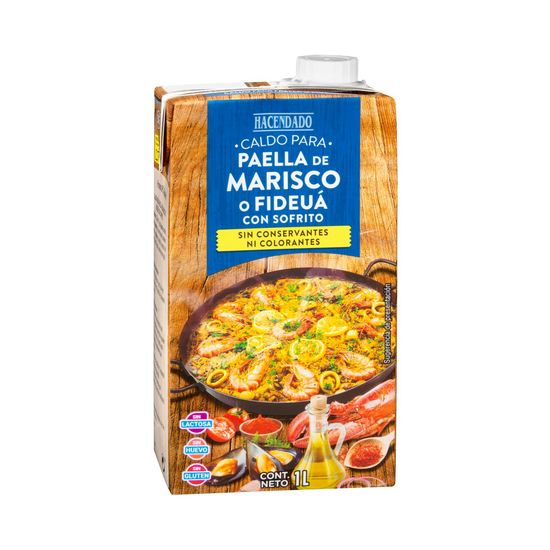 Caldo de marisco o fideuá para paella Hacendado con sofrito