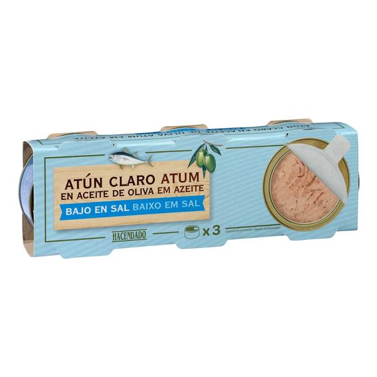 Atún claro bajo en sal en aceite de oliva Hacendado