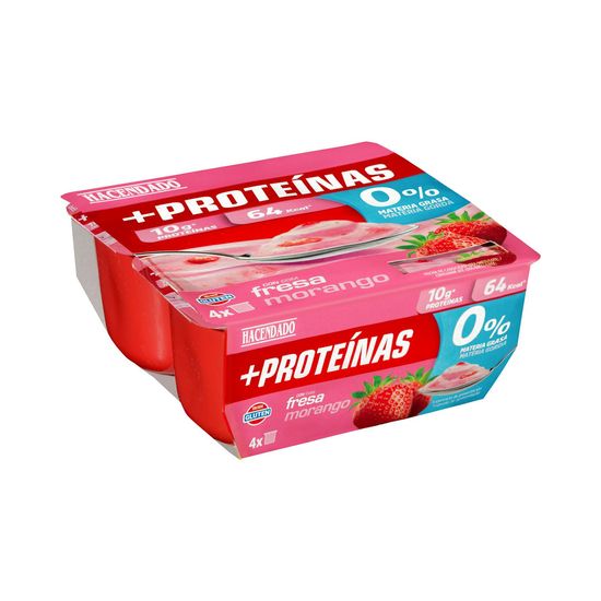 Postre lácteo con fresa +Proteínas Hacendado 0% m.g 10 g proteínas