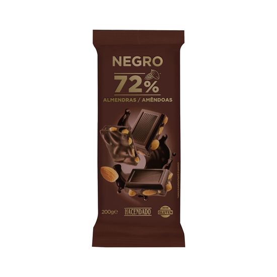 Chocolate negro 72% de cacao Hacendado con almendras enteras