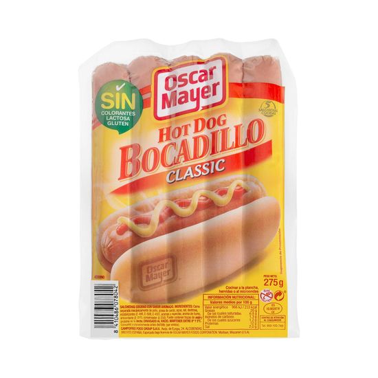 Salchichas cocidas hot dog bocadillo Oscar Mayer Classic de pollo y cerdo sabor ahumado