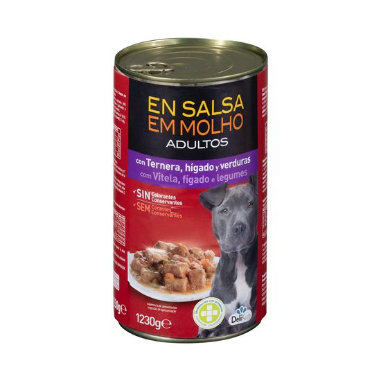 Trozos en salsa perro adulto Delikuit con ternera, hígado y verduras