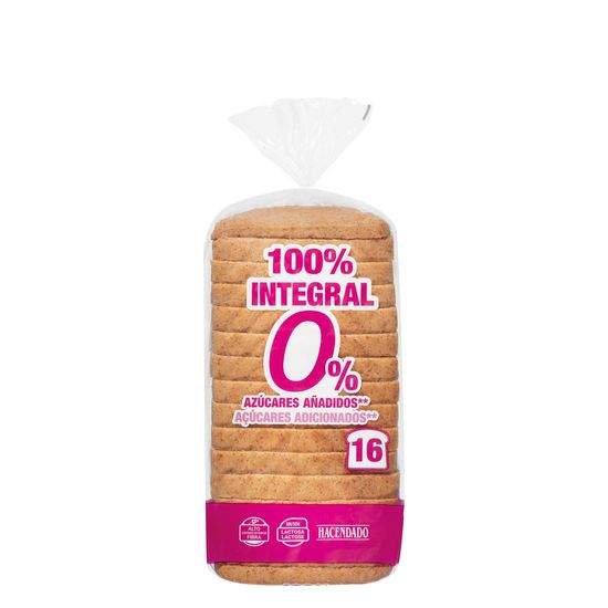 Pan de molde 100% integral Hacendado 0% azúcares añadidos