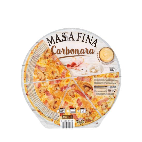 Pizza masa fina carbonara Hacendado ultracongelada