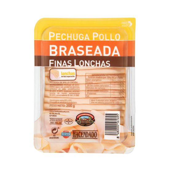 Pechuga de pollo braseada Hacendado finas lonchas