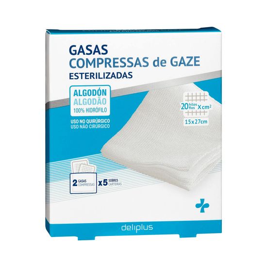 Gasas esterilizadas de algodón 100% hidrófilo Deliplus