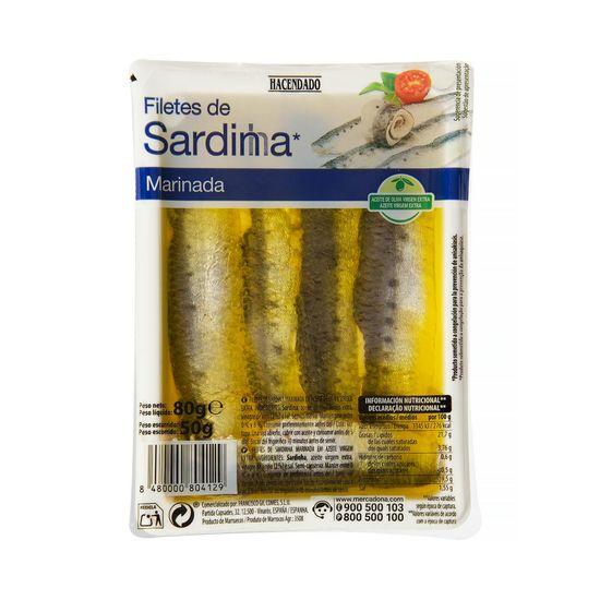 Filetes de sardina marinada Hacendado en aceite de oliva virgen extra